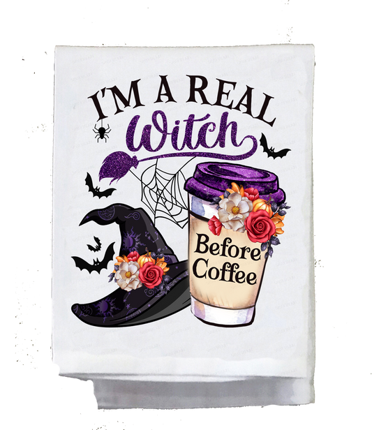 Dish Towel, Halloween, I'm a real witch before coffee