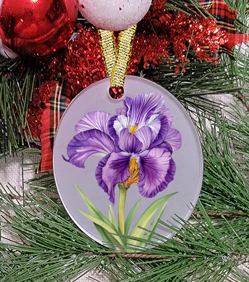 Christmas Ornament, Flower, Iris, Frosted Acrylic