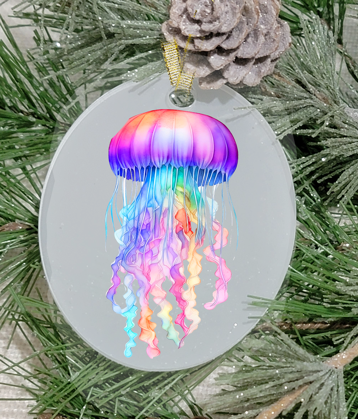 Christmas Ornament, AQU, Jellyfish, Frosted Acrylic, name drop available