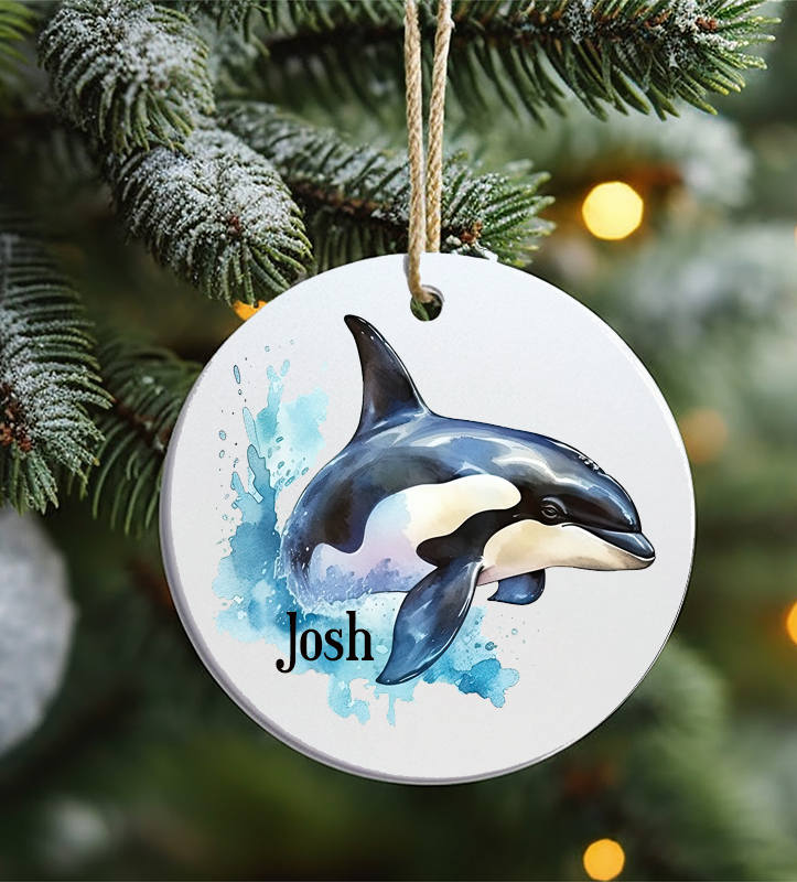 Christmas Ornament, AQU, Whale, Frosted Acrylic, name drop available