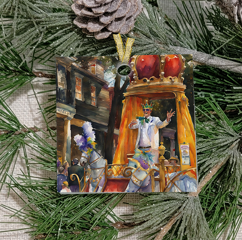 Christmas Ornament, Mardi Gras, Frosted Acrylic, King on float