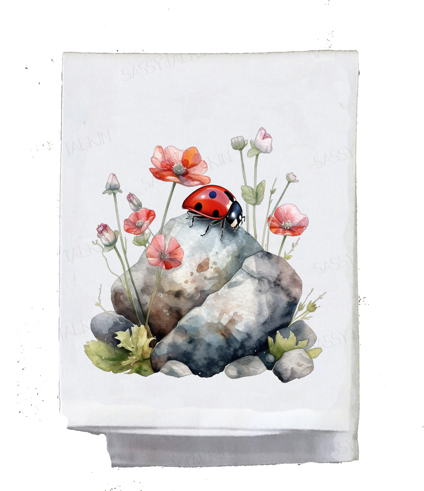 Bugs and Insects, Dish Towel, Ladybug with flowers