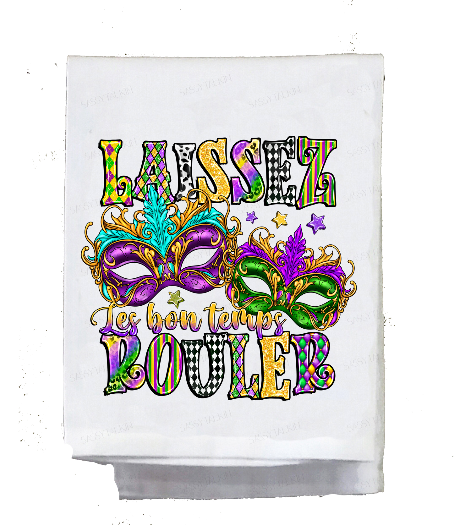 Mardi Gras, Dish Towel, Laissez les bon temps rouler masks