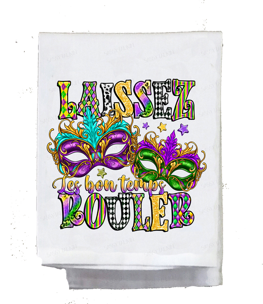 Mardi Gras, Dish Towel, Laissez les bon temps rouler masks