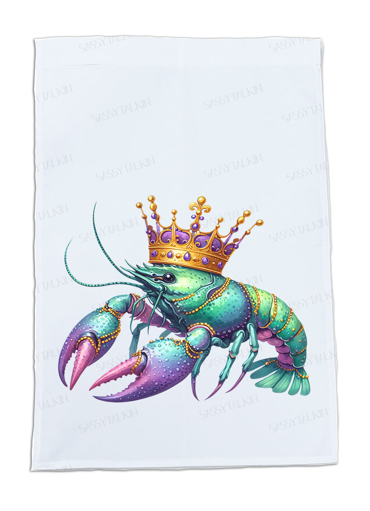 Mardi Gras Dish Towel, Mardi Gras crawfish with crowns, 2 designs