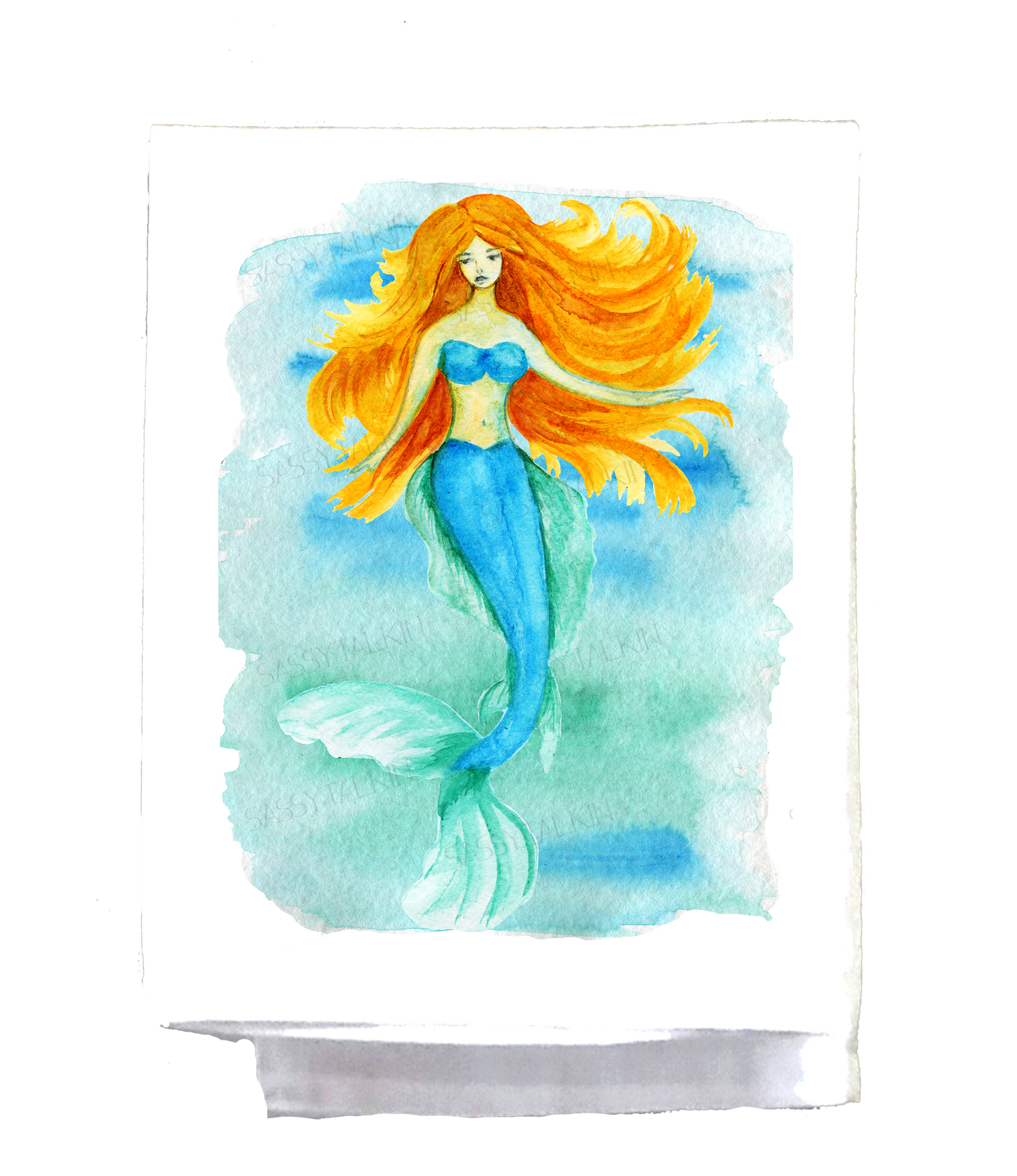 Beach Dish Towel, Mermaid set, watercolor blonde and brunette