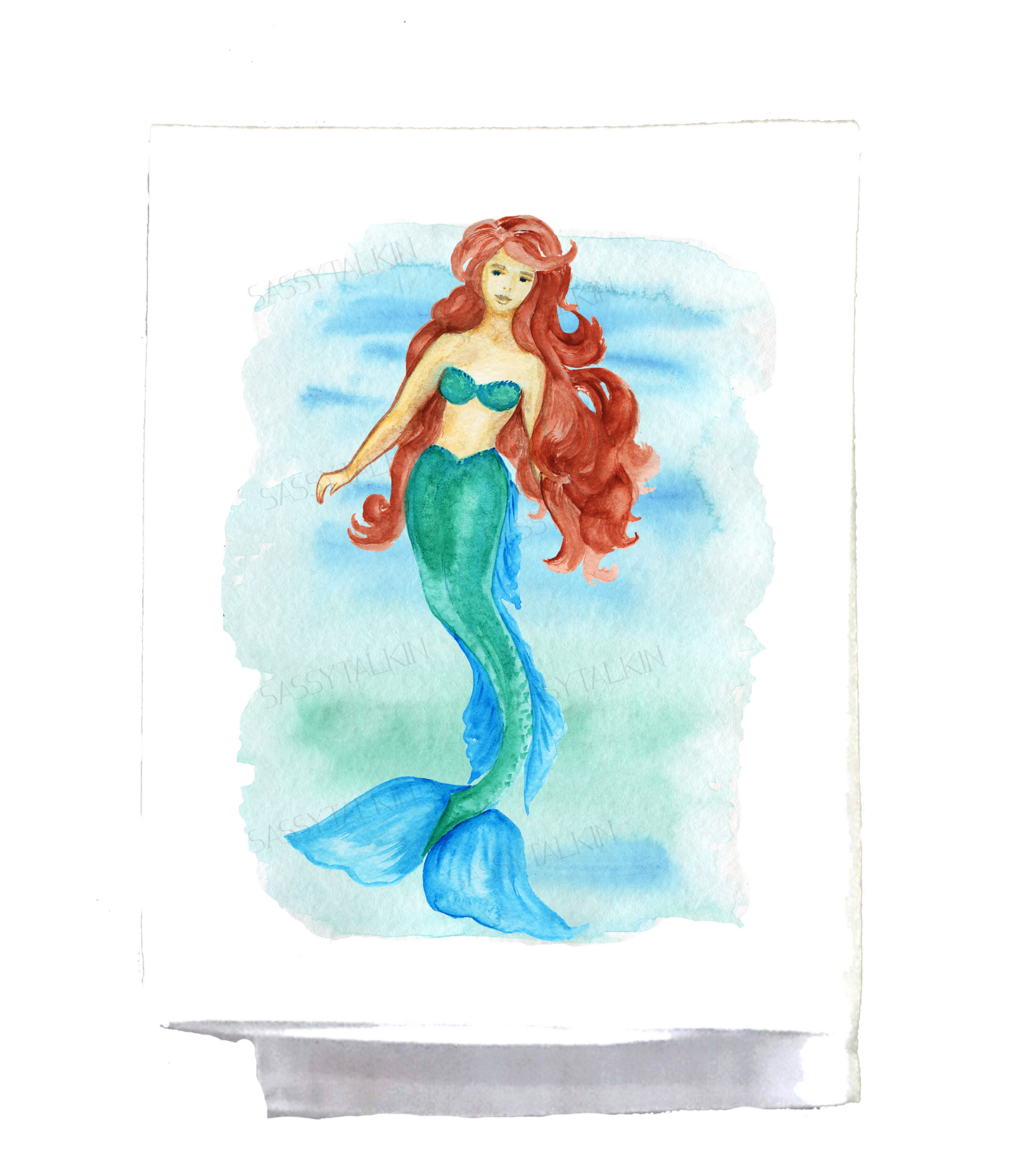 Beach Dish Towel, Mermaid set, watercolor blonde and brunette