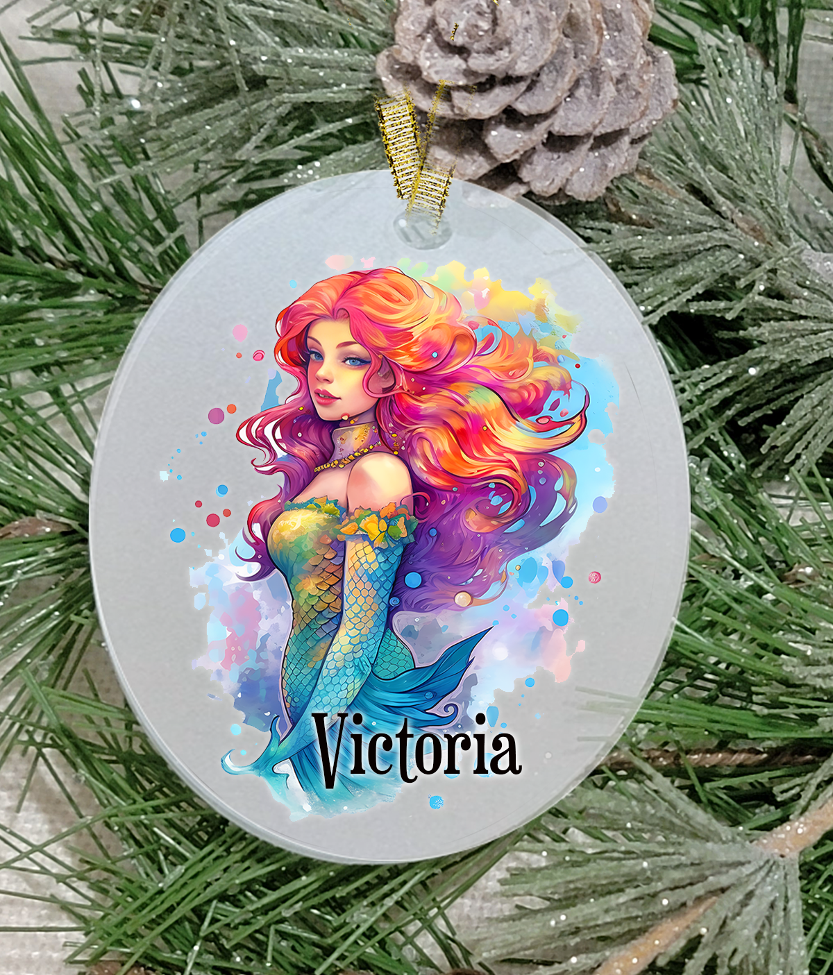 Christmas Ornament, AQU, Mermaid, Frosted Acrylic, name drop available