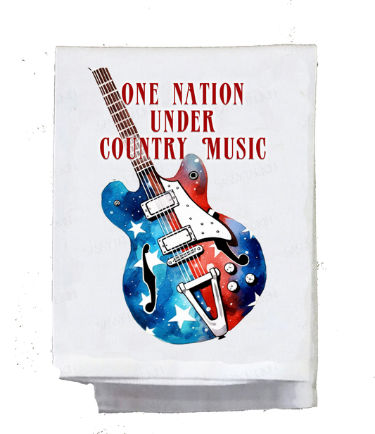 Country Dish Towel, Country Music, One nation under country music, guitar