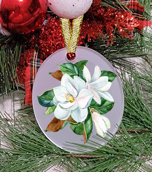 Christmas Ornament, Flower, Magnolia, Frosted Acrylic