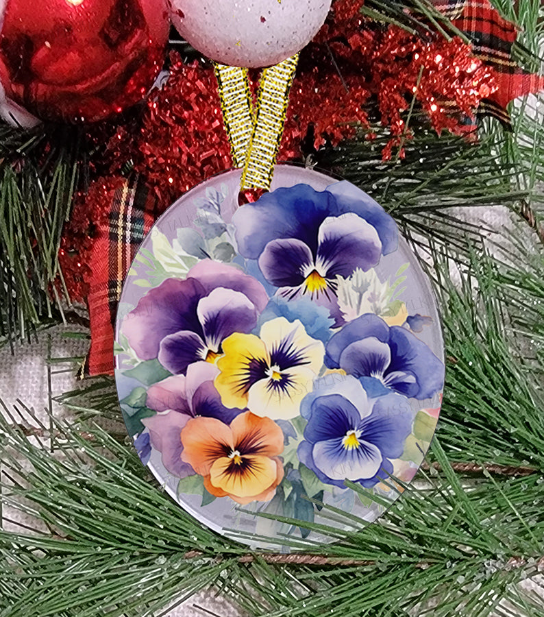 Christmas Ornament, Flower, Pansy, Frosted Acrylic