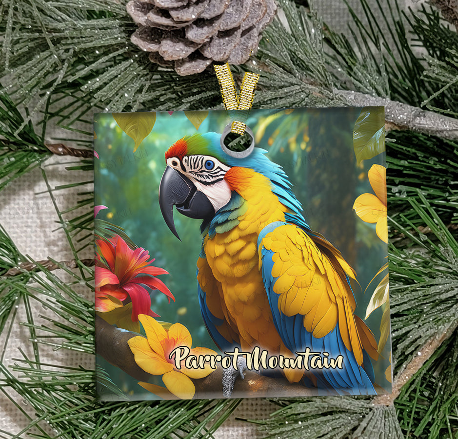 Christmas Ornament, Bird, Macaw, Parrot, Frosted Acrylic, name drop available