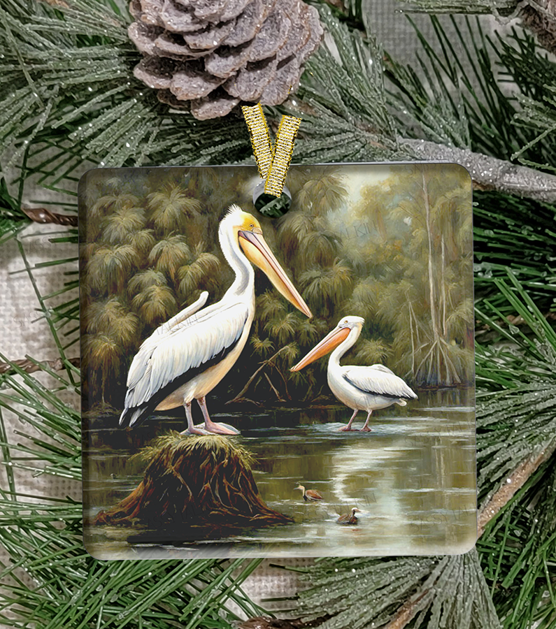 Christmas Ornament, Louisiana, Pelicans, Frosted Acrylic