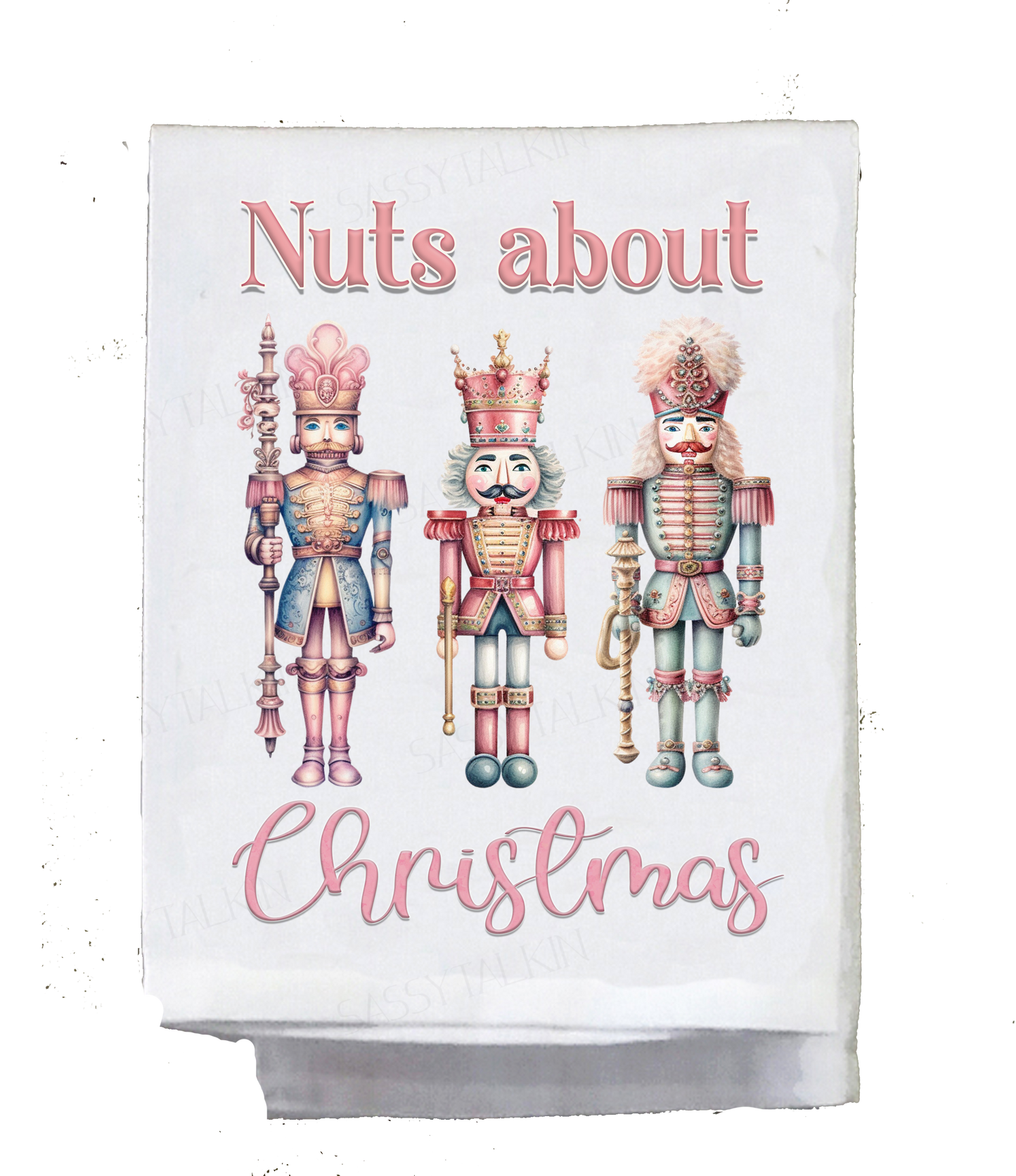 Christmas, Dish towel , Pink Nutcrackers, Nuts about Christmas