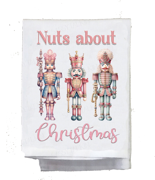 Christmas, Dish towel , Pink Nutcrackers, Nuts about Christmas