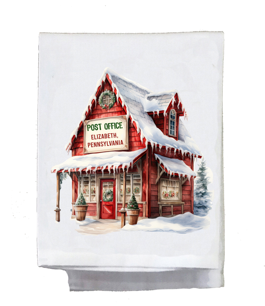 Christmas, Dish towel , Vintage Post Office, city and state