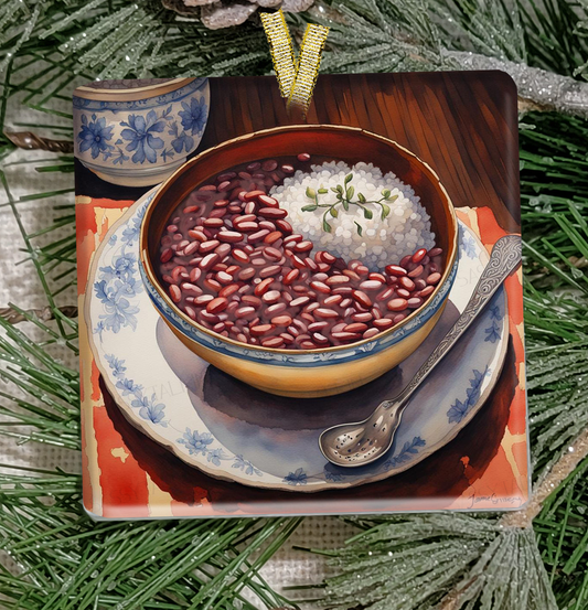 Christmas Ornament, New Orleans, Frosted Acrylic, Red Beans and rice