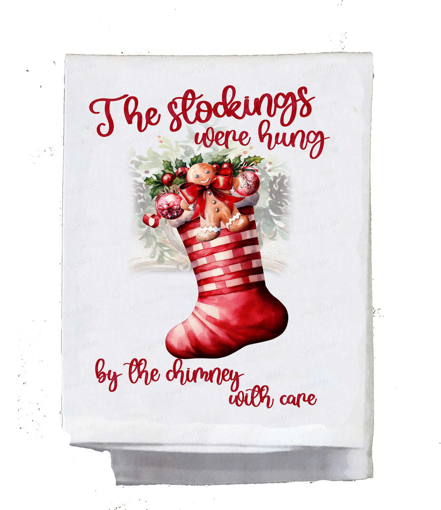 Christmas, Dish towel , The stockings were hung, red Christmas stocking