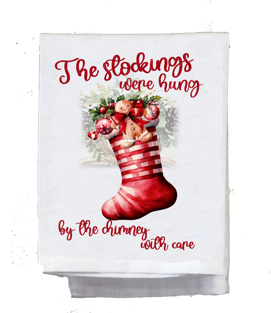 Christmas, Dish towel , The stockings were hung, red Christmas stocking