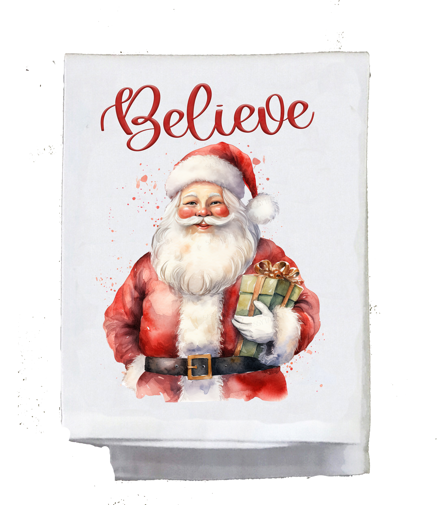 Christmas, Dish towel , Santa, Red Believe