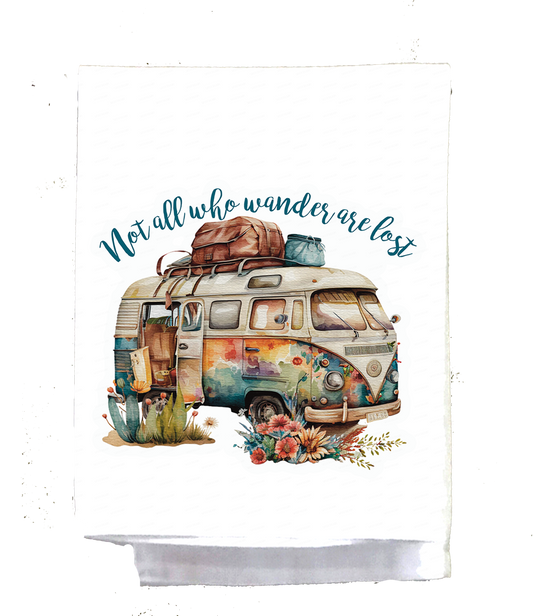 Camper Dish Towel, Retro VW bus, Not all who wander are lost