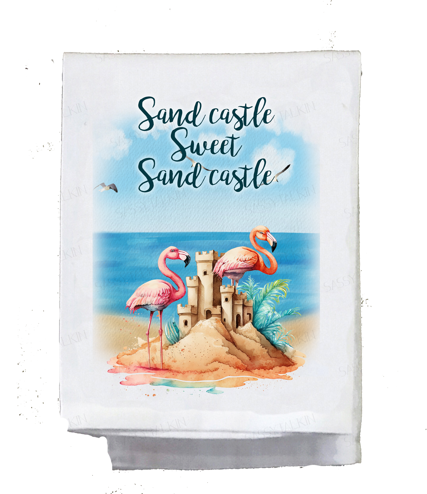 Beach, Dish Towel, Flamingos, Some beach Somewhere, Sand casstle sweet Sand castle