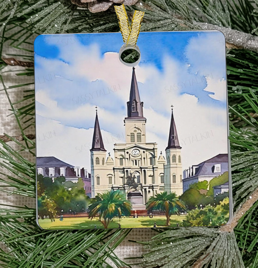 Christmas Ornament, New Orleans, Frosted Acrylic, St Louis Cathedral