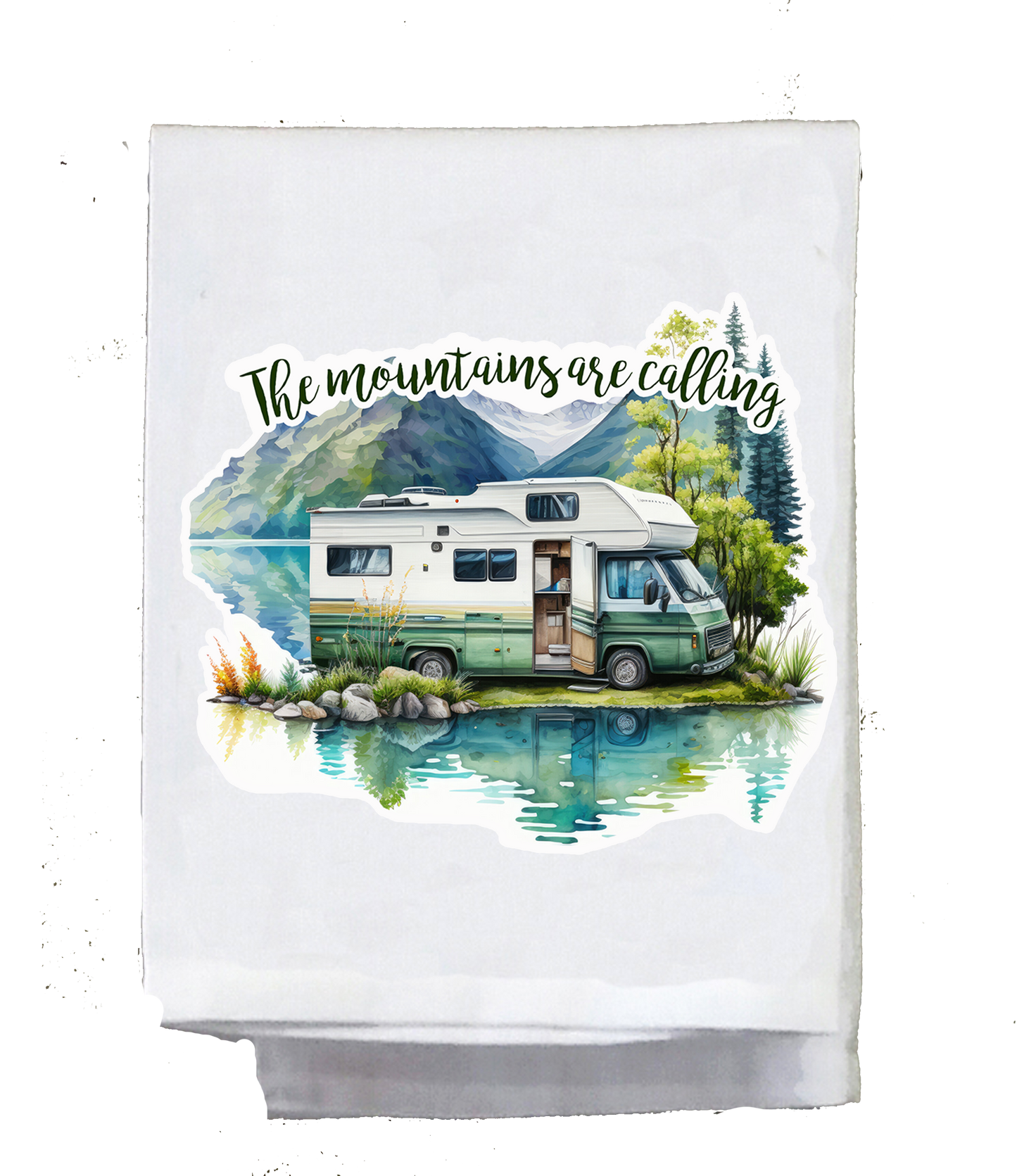 Camper Dish Towel, RV, The mountains are calling, name drop