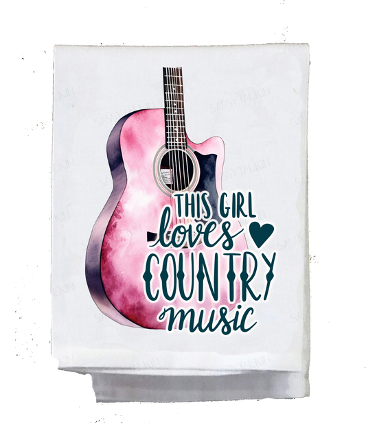 Country Dish Towel, Country Music, This girl loves country music, pink guitar