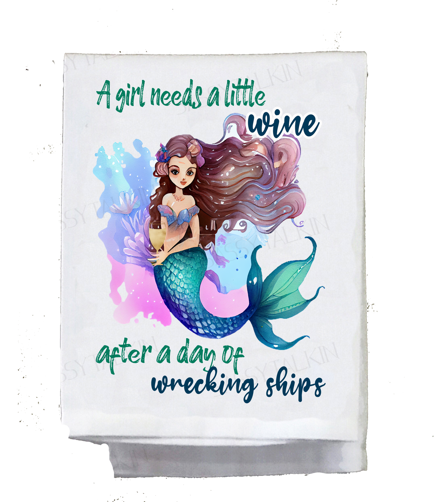 Mermaid, Dish Towel, Set of 4 Fun Watercolor Mermaids