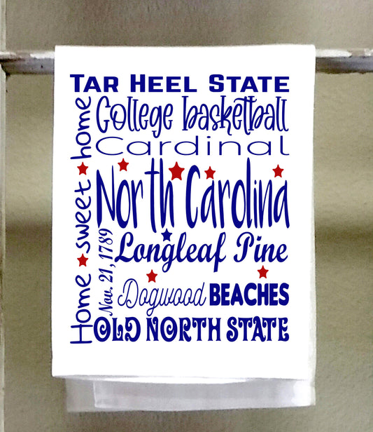 State Dish Towel, Red White Blue, state official symbols, North carolina