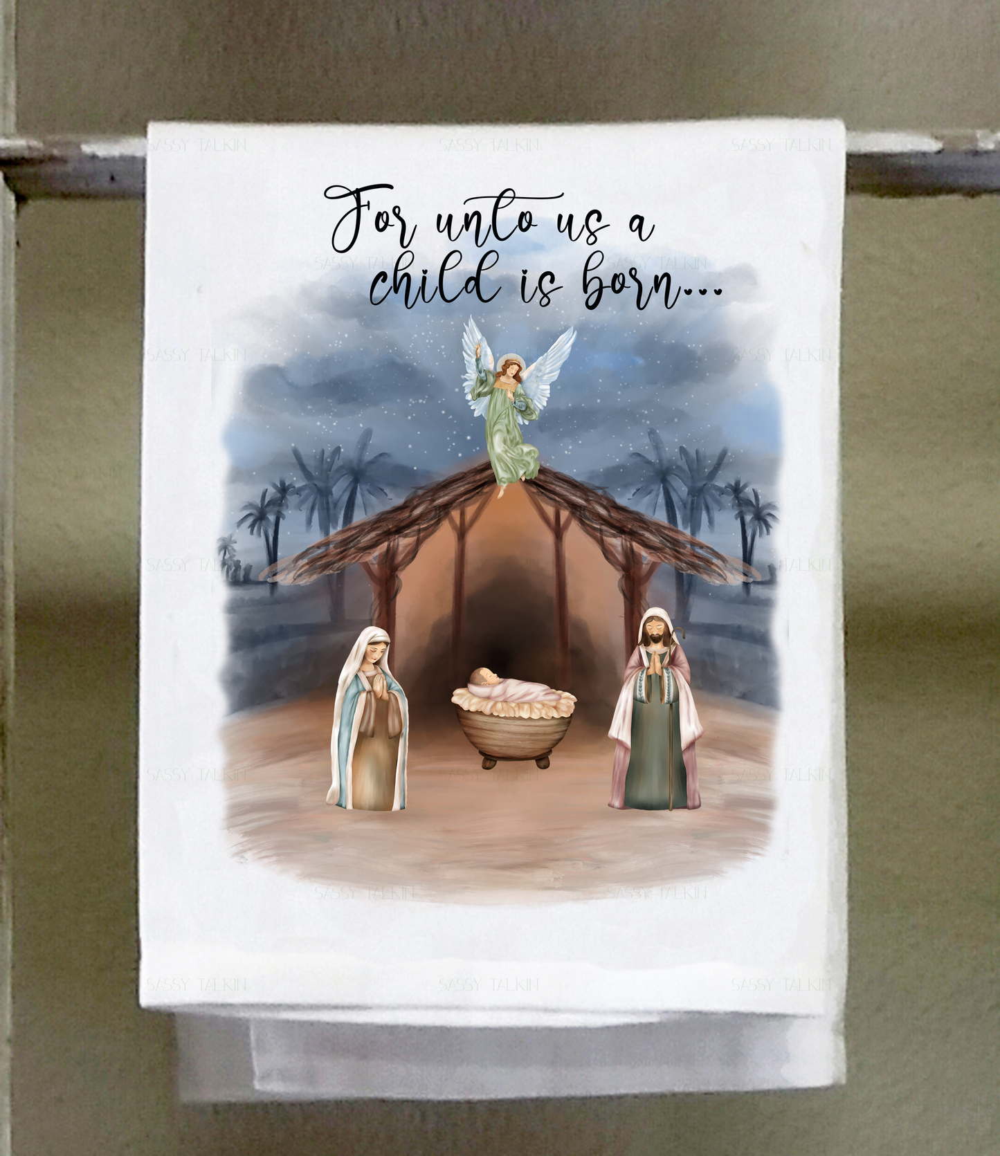 Christmas, Dish Towel, Nativity, For unto us a child is born