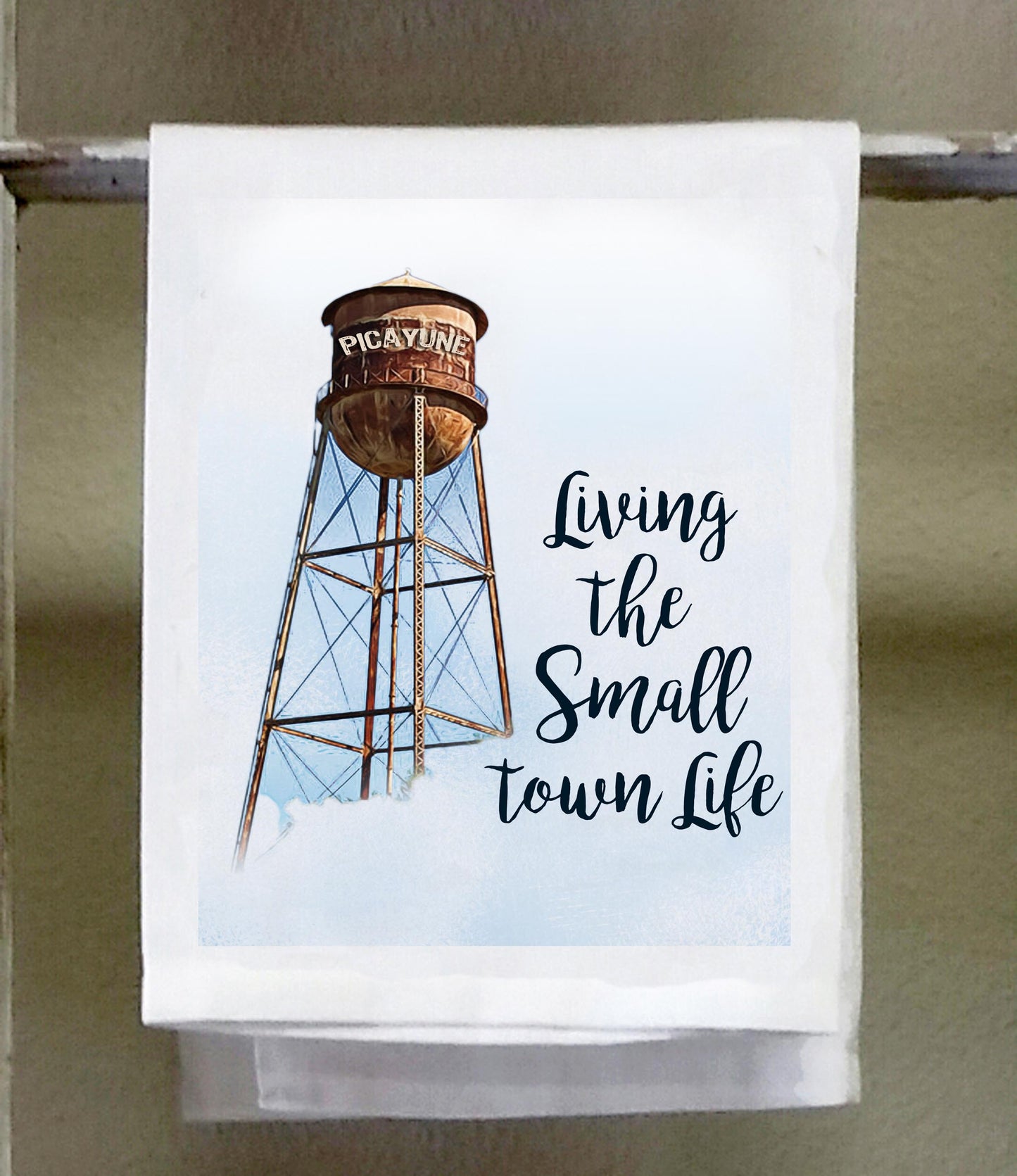 Country Dish Towel, Living the Small Town Life, watertower