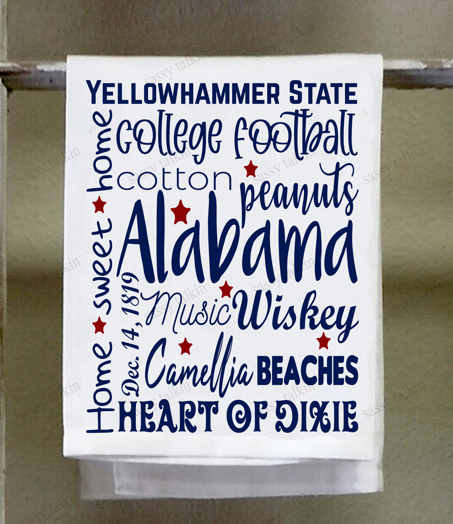 State Dish Towel, Red White Blue, state official symbols, Alabama