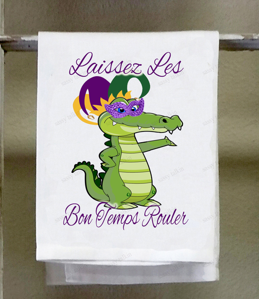 Dish Towel, Mardi Gras Alligator Laissez Les Bon Temps Rouler