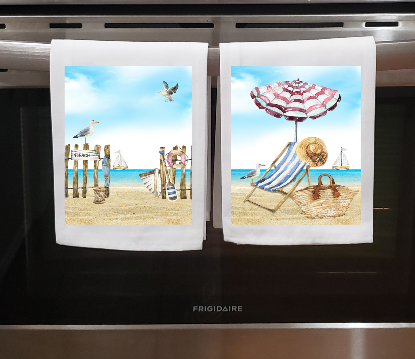 Beach, Dish Towel, Beach Fence and Chair and Umbrella