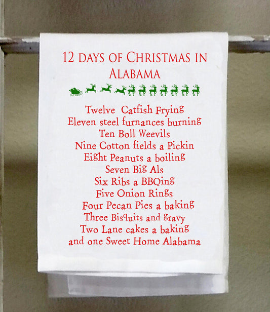 Christmas, Dish Towel, 12 days of Christmas Alabama, Big Al