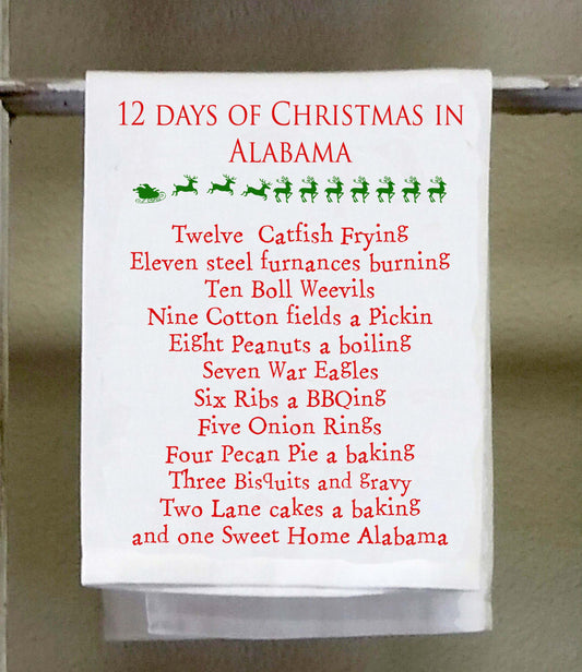 Christmas, Dish Towel, 12 days of Christmas Alabama, War Eagles