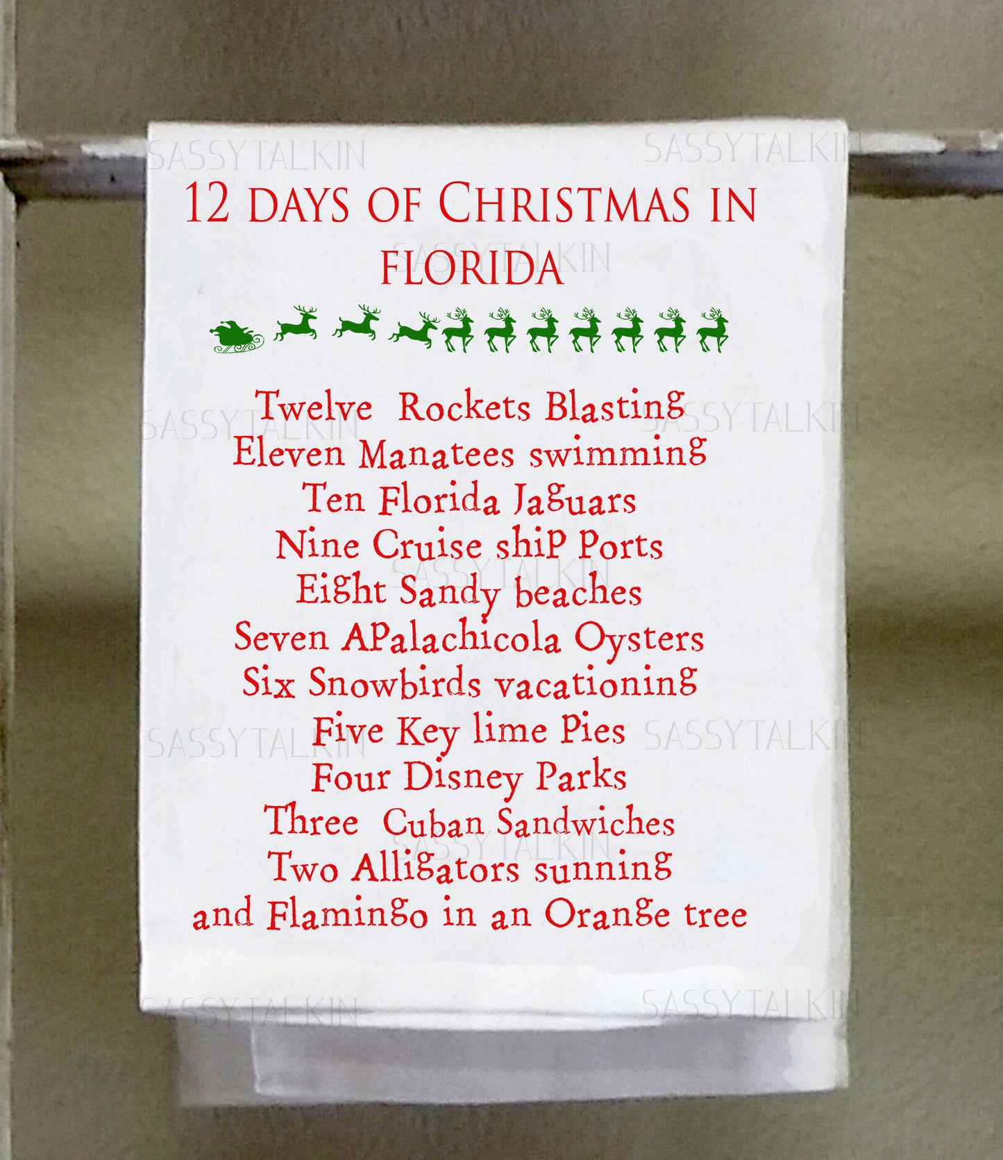 Christmas, Dish Towel, 12 days of Christmas Florida