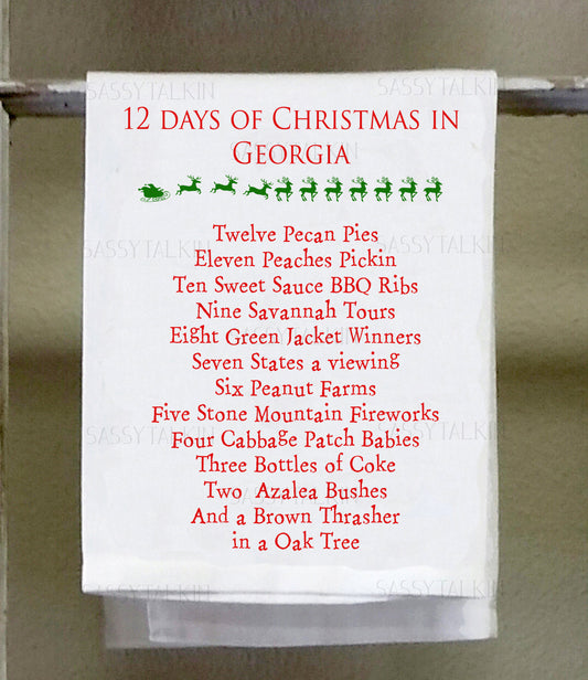 Christmas, Dish Towel, 12 days of Christmas Georgia