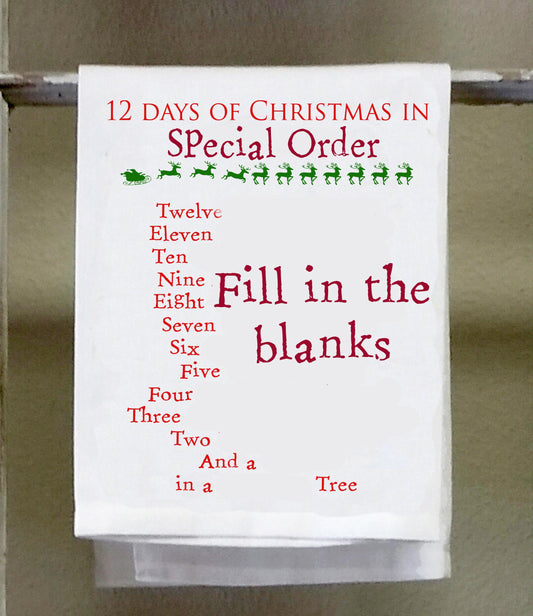 Christmas, Dish Towel, 12 days of Christmas ***** SPECIAL ORDER*****