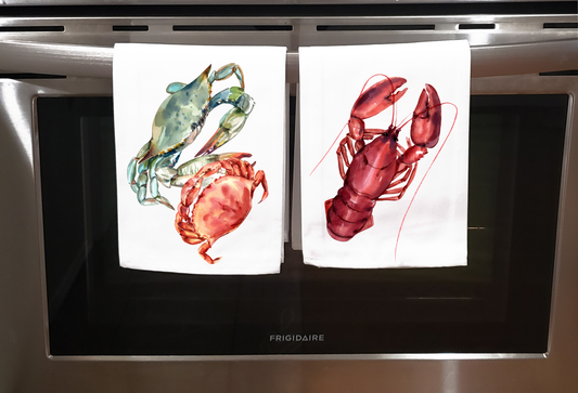 Seafood Set, Dish Towel, Crabs and Lobster/ Crawfish