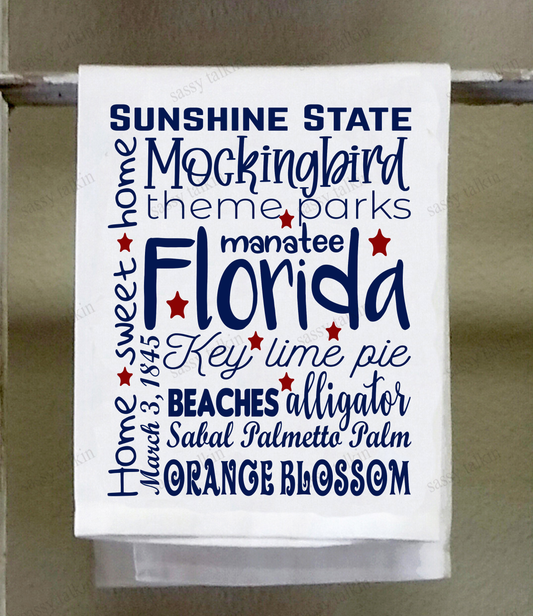 State Dish Towel, Red White Blue, state official symbols, Florida