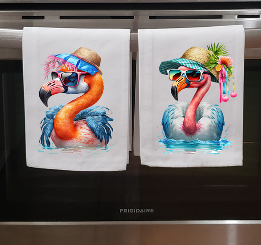 Beach, Dish Towel, Flamingos in Hats