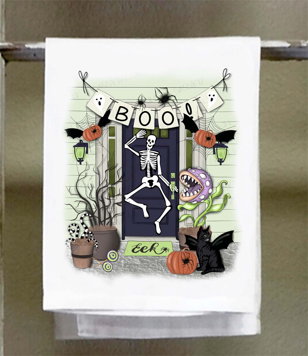 Halloween Dish Towel, Door Dish Towel, Halloween