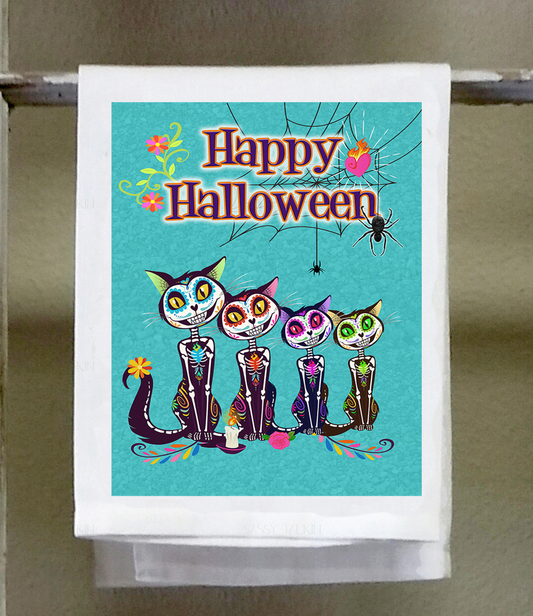 Halloween Dish Towel, Halloween, Happy Halloween, cats