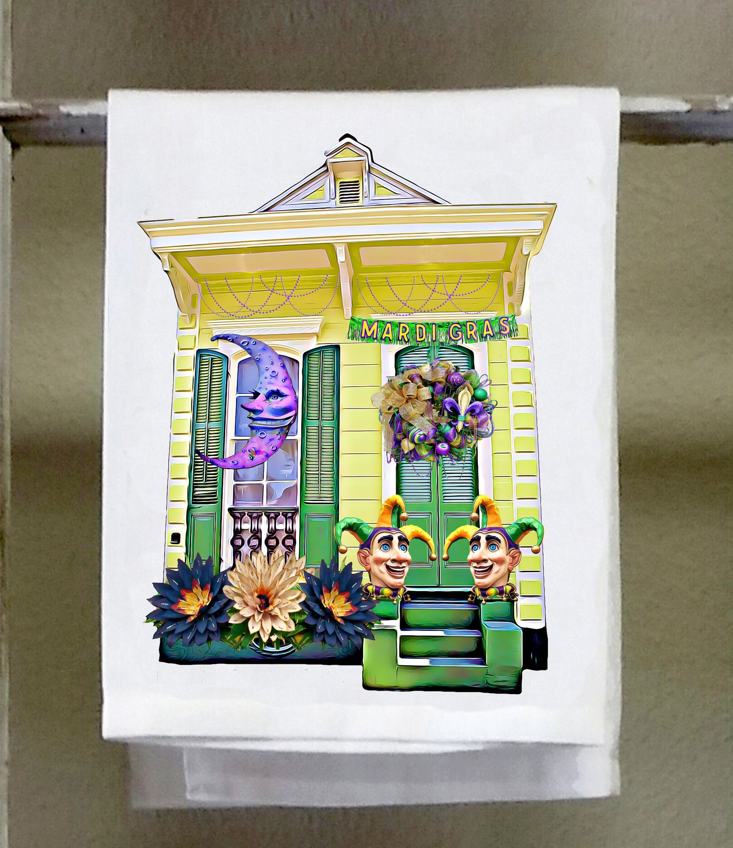 Mardi Gras, House Parade, Dish Towel, Purple Green Gold