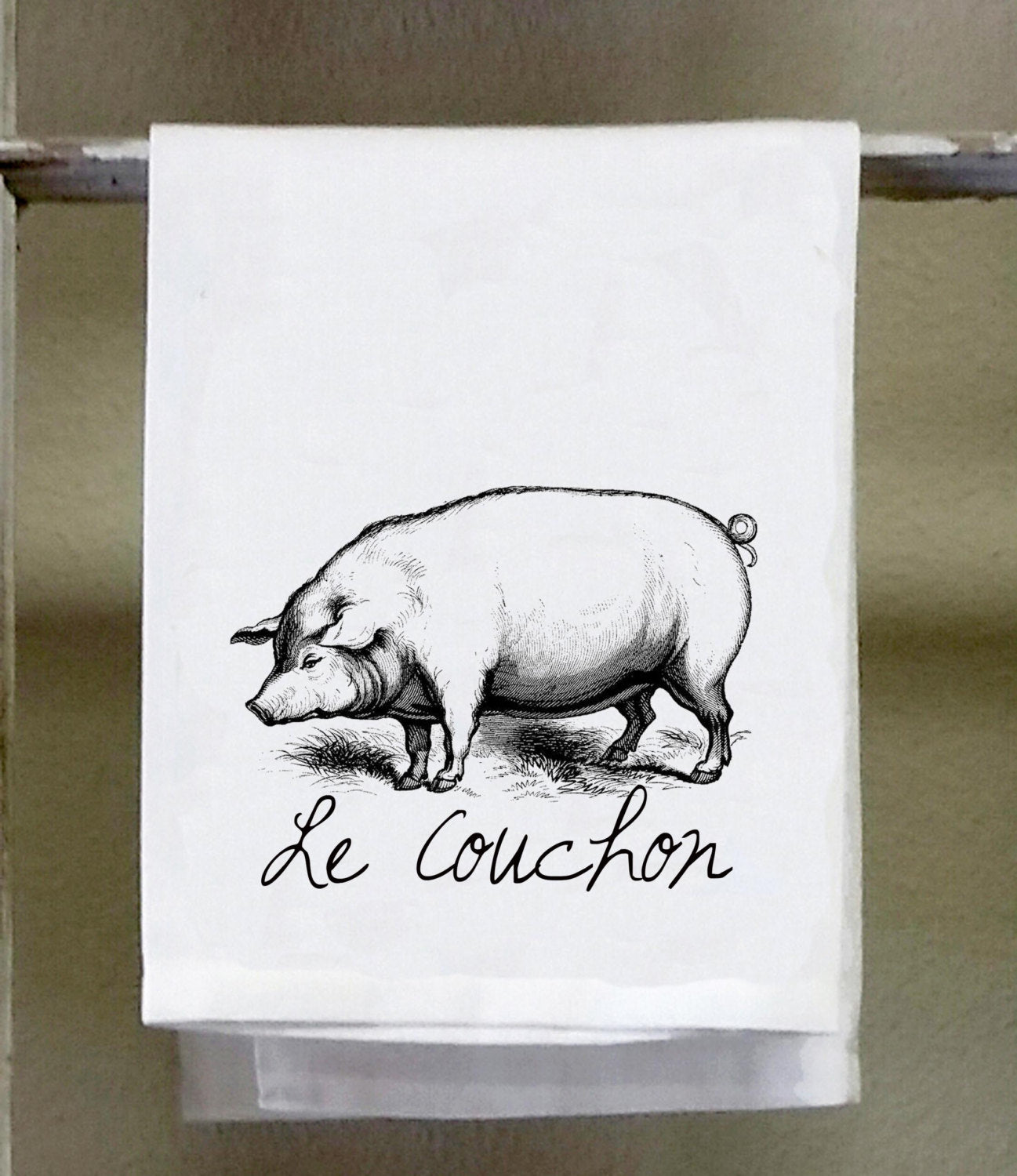 Pig Illustration, "Le Couchon", Kitchen Towel, Dish Towel, French Kitchen Towel