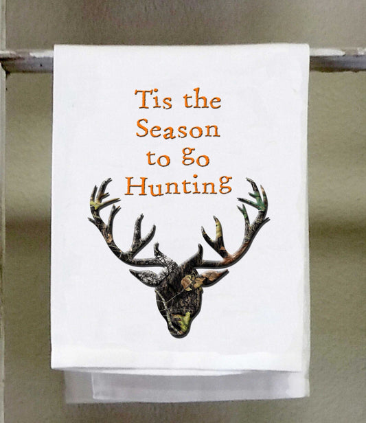 Fall Dish Towel, Tis the season to go Hunting, Deer Antlers