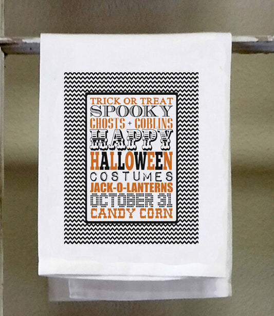 Happy Halloween Subway, Kitchen Towel, white decorative , Hostess Gift , Halloween Kitchen, Halloween decor, decorations